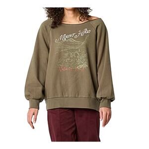 Arizona Juniors Womens Off shoulder Long Sleeve Brown Scenery Sweatshirt Size S